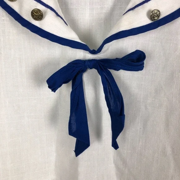 Vintage 6 girls sailor dress white blue collar sleeveless 0068 - Picture 4 of 10